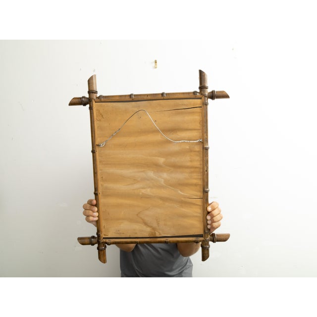 French 1920s Rectangular Faux Bamboo Walnut Mirror with Brown Patina For Sale In Atlanta - Image 6 of 7
