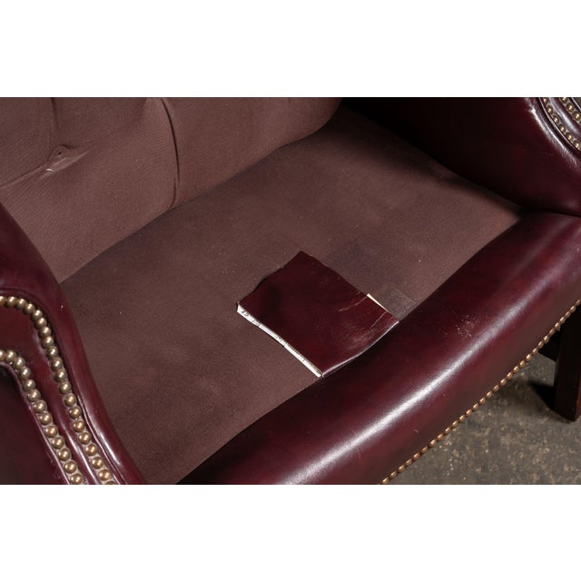 Mid 20th Century Tufted Leather Wingback Chesterfield Armchair With Ottoman in Oxblood For Sale - Image 15 of 15