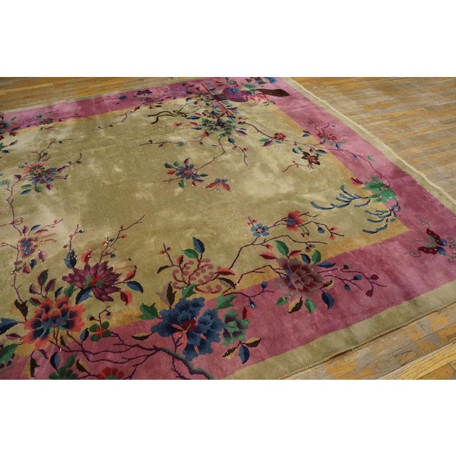 Gray Elegant Pink and Gray Color Floral Design Antique Chinese Art Deco Carpet For Sale - Image 8 of 9