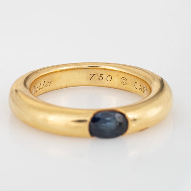 C1992 Cartier Ellipse Sapphire Band Sz 6.25 Ring Eu 53 18k Gold Signed Jewelry For Sale In Los Angeles - Image 6 of 6