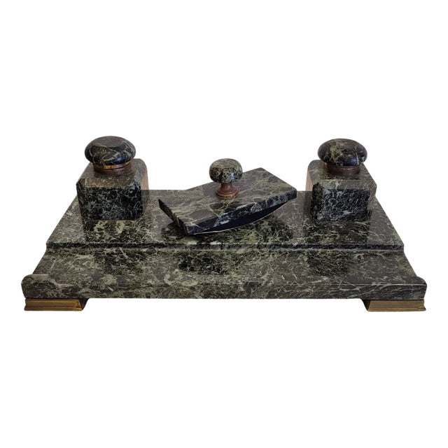 Napoleon III Writing Desk in Serpentine Marble and Bronze, France, 19th Century For Sale