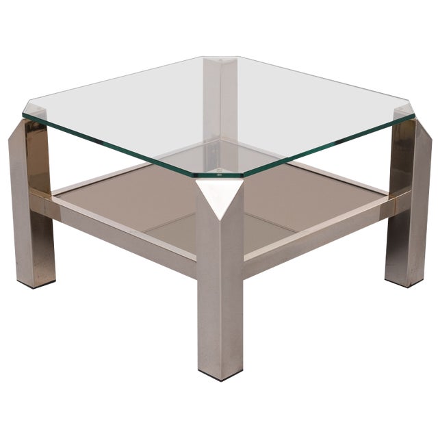 Mid-Century Modern Square Coffee Table in Chrome and Glass from Belgo Chrome, 1970s For Sale