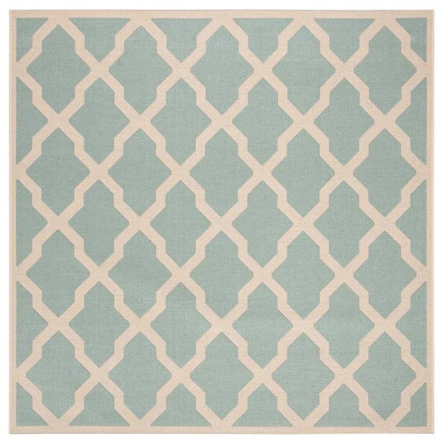 Coastal Indoor Outdoor Rug Aqua & Cream 6'7" Square For Sale - Image 4 of 4