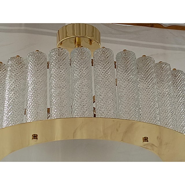Mid-Century Art Glass and Brass Round Murano Chandelier and Pendant For Sale - Image 4 of 10