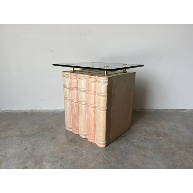 Vintage Sculptural Books - Shape Side Table W/ Glass Top For Sale - Image 13 of 13