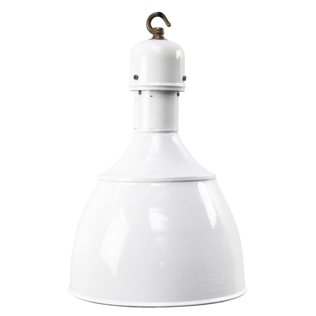 1950s Industrial White Enamel and Brass Pendant Light, 1950s For Sale - Image 5 of 5