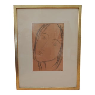 1960s Signed Pencil Portrait of a Young Woman, Framed For Sale