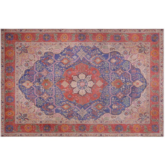 Art Nouveau Vintage 1990's Blue/Red Wool Rug - 9'5'' X 12'8'' For Sale - Image 9 of 10