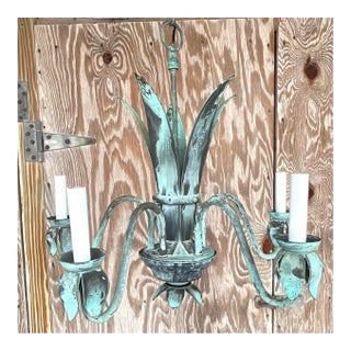 Vintage Coastal Patinated Bronze Chandelier For Sale