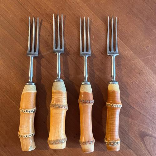 Vintage Bamboo Handled and Stainless Steel Flatware Set from Mills Moore, Set of 24 For Sale - Image 3 of 14