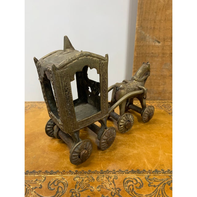 Early 20th Century Hindu Bronze Temple Horse and Chariot Statue Toy on Wheels For Sale - Image 4 of 6