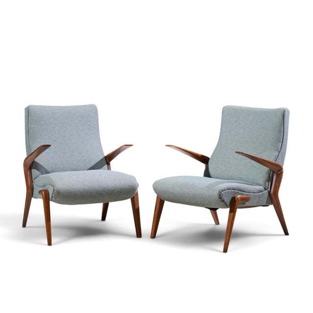 Mid-Century Modern Osvaldo Borsani for Tecno Pk71 Mid Century Italian Walnut Lounge Chairs - Pair For Sale - Image 3 of 12