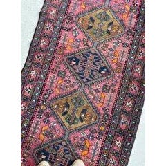 Antique Heriz Runner in Pink, Peacock Teal, Cantaloup, & Dirty Olive - ~ 3.3 X 14 For Sale - Image 12 of 12
