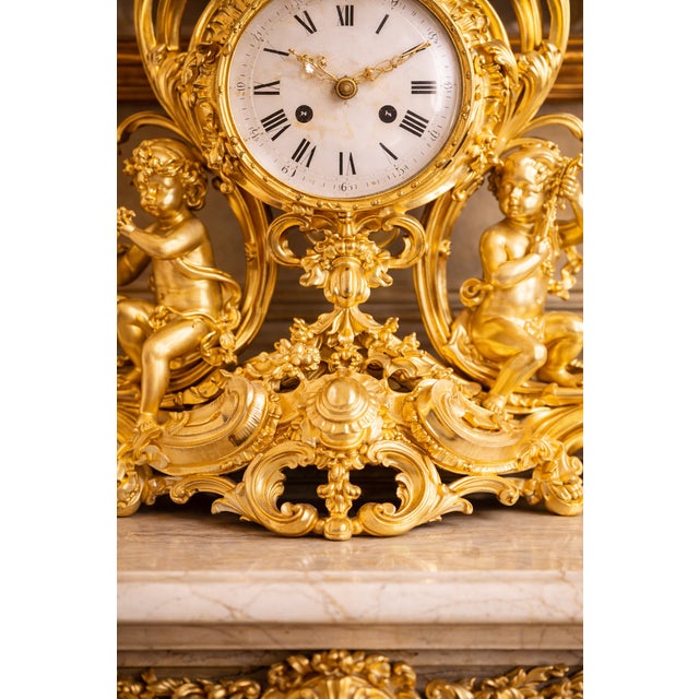 Metal 1840s French Louis XV Ormolu Bronze Clock Set - 3 PCS For Sale - Image 7 of 11