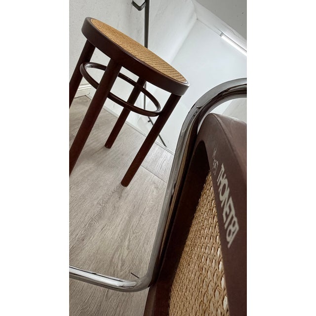 Model S32 Dining Chair with Woven Cane and Brown Wood Frame by Marcel Breuer for Thonet, 1981, Set of 4 For Sale - Image 10 of 15