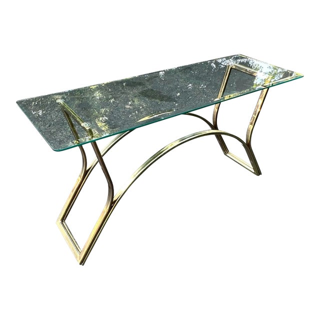 1980s Brass and Glass Sofa Table For Sale