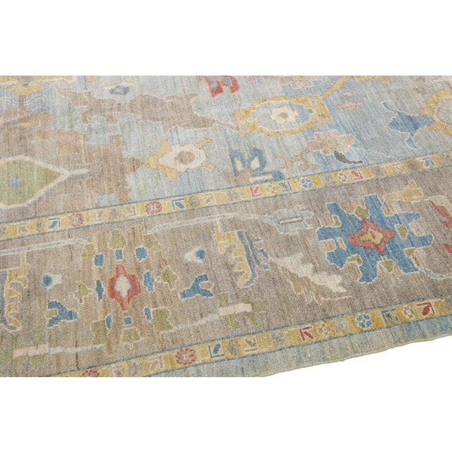 Blue Blue Contemporary Sultanabad Handmade Floral Motif Wool Rug For Sale - Image 8 of 11