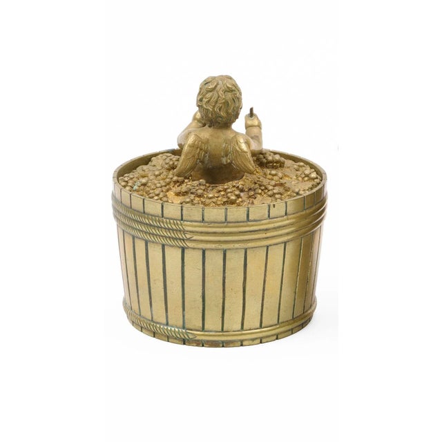 Antique Early 19th Century French Empire Bronze Inkwell in the Form of a Putto Making Wine in a Barrel of Grapes For Sale - Image 4 of 9