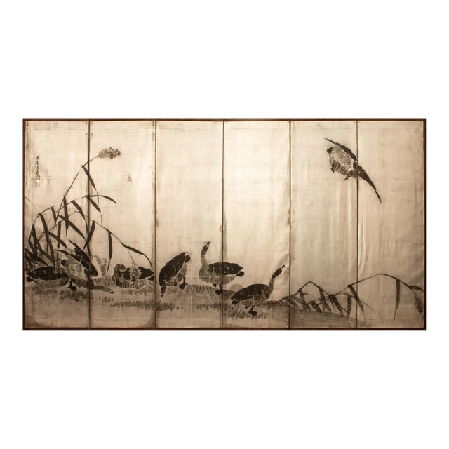 Large Taishō or Shōwa Era Monochrome Silver Leaf Screen by Ueda Tangai For Sale