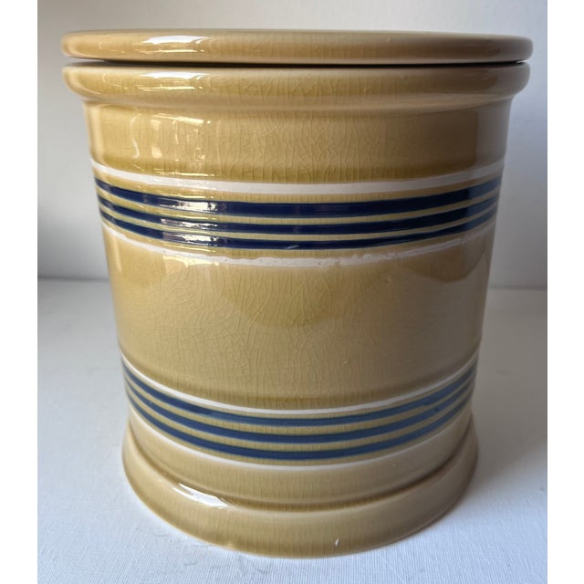 Yellow Ware Blue Banded Canister/Crock For Sale - Image 4 of 7