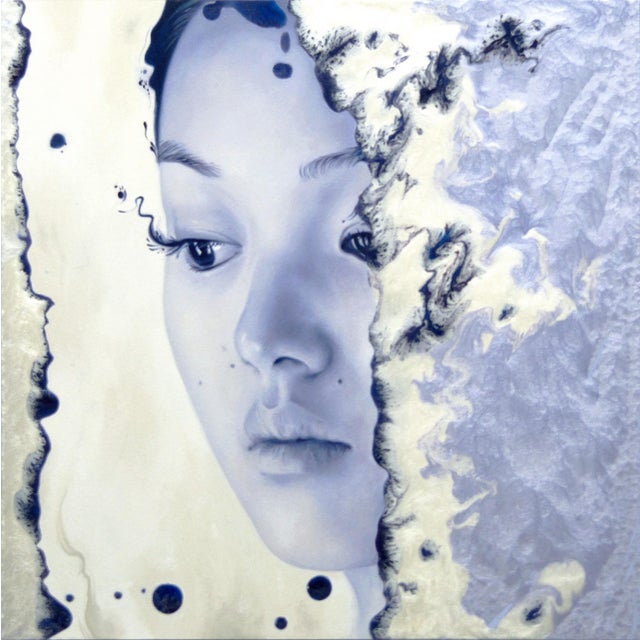 Moderato by Sybiline | Oil and Alkyd on panel portrait of a young woman's face For Sale