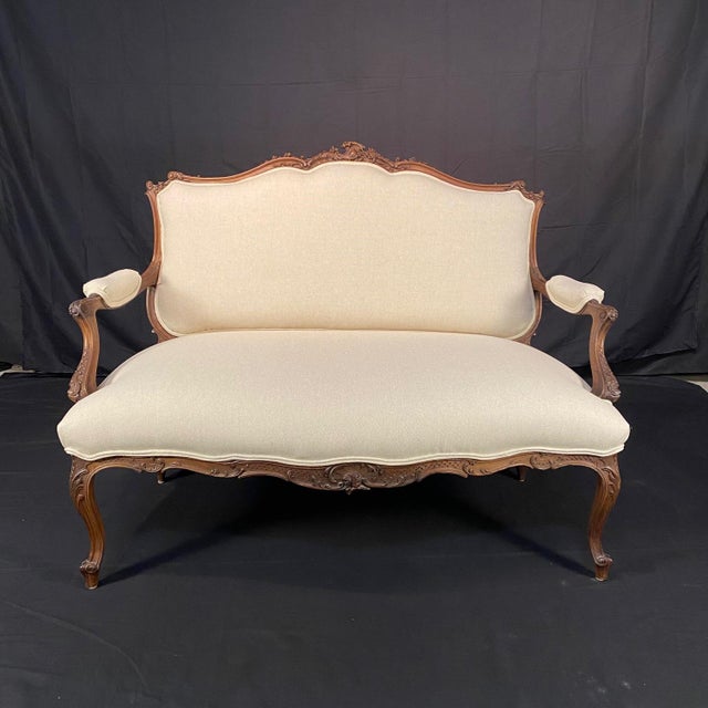Antique French Walnut Sofa With Museum Quality Carving and New Upholstery For Sale - Image 13 of 13