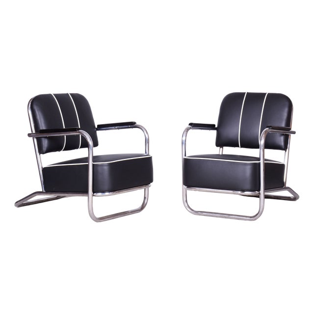 Bauhaus Lounge Chairs in Leather from Mücke Melder, 1930s, Set of 2 For Sale