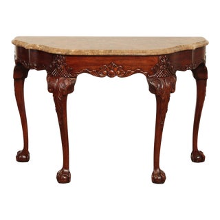 Henkel Harris Mahogany Ball & Claw Marble Top Console Table For Sale