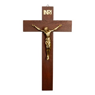 Brutalist Wooden Cross with Christ Figure, 1950s For Sale