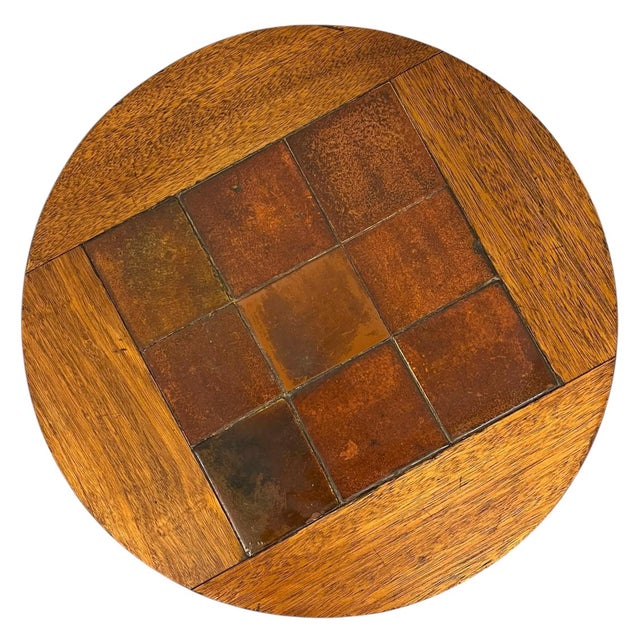 Wood Vintage Arts & Crafts Tile Top Side Table With Turned Legs and Lower Shelf For Sale - Image 7 of 9