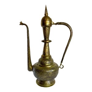 Vintage Moroccan Pierced Brass Ewer-Shaped Statement Lamp
