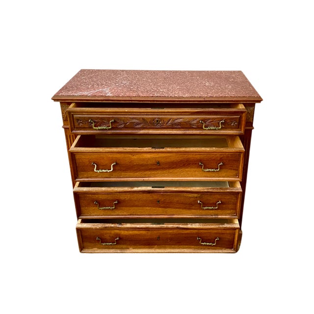 Neo-Renaissance Henri II Commode with Red Marble Top, 1960s For Sale - Image 4 of 8