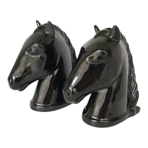 Abingdon Pottery 1940s Mid Century Modern Pair Ceramic Black Horse Head Bookends- a Pair