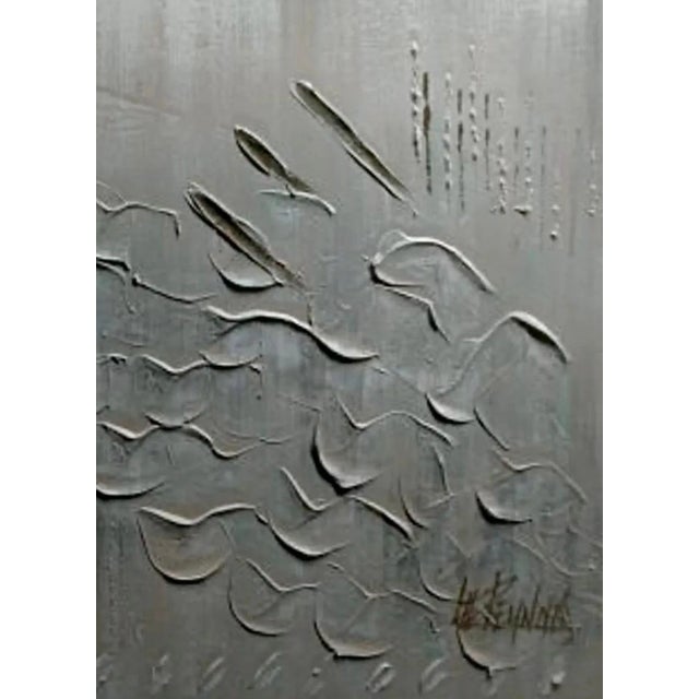 Vintage Lee Reynolds Postmodern Brutalist Industrial Textured Modern Neutral Gray New York City Oil on Canvas Cityscape Signed For Sale In Tampa - Image 6 of 12