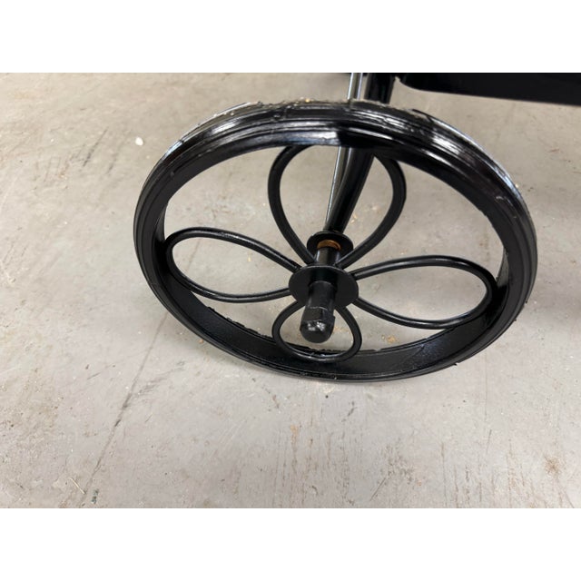Vintage Mid Century Modern Salterini Style Outdoor Iron Bar Cart on Wheels For Sale - Image 9 of 12
