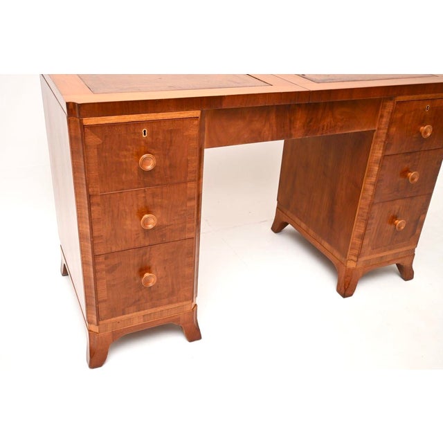 Art Deco Figured Walnut Leather Top Desk, 1930 For Sale - Image 10 of 11