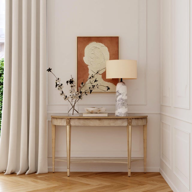 This wide Demilune Console Table features a stunning finish over solid wood and beautifully grained cherry veneers. Its...