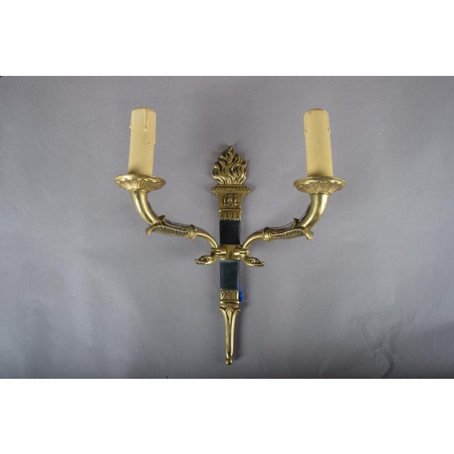 Black Vintage French Empire Style Torch Wall Sconces in Gilt Bronze, 1950s, Set of 4 For Sale - Image 8 of 18