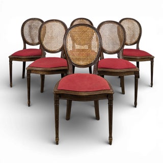 Louis XVI Mahogany Medallion Chairs with Cane Seats, Set of 6 For Sale