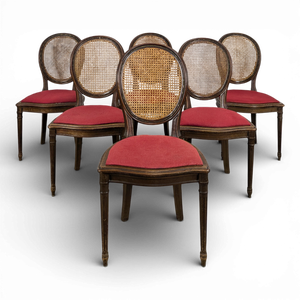 Louis XVI Mahogany Medallion Chairs with Cane Seats, Set of 6
