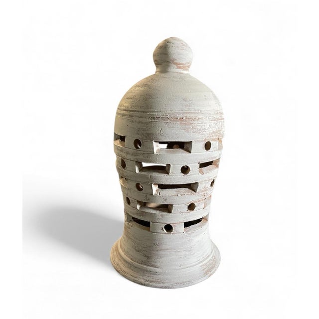 Shabby Chic Hand-Painted Tunisian Terracotta Lantern For Sale - Image 3 of 7