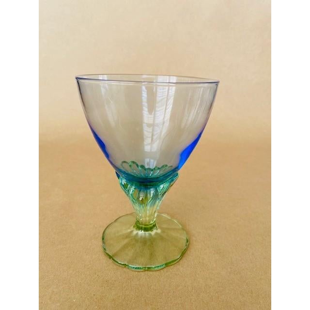 Vintage Italian Bormioli Rocco Bahia Blue & Green Goblets. Service for 8 - 24 Pieces + 1 (Water, Iced Tea, Champagne/Sherbet - 25 pcs For Sale In Miami - Image 6 of 14
