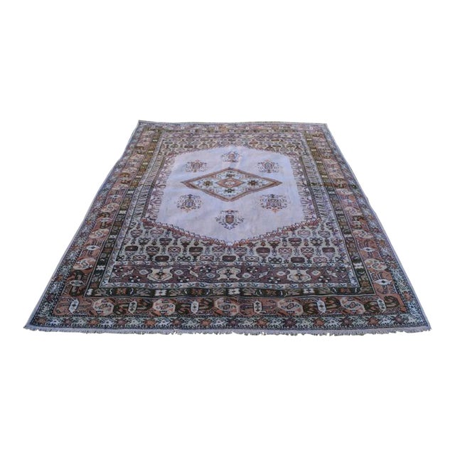 Farmhouse Kitchen Vintage Mid Century Turkish Oushak Rug 6.7 X 9.3 Ft. For Sale