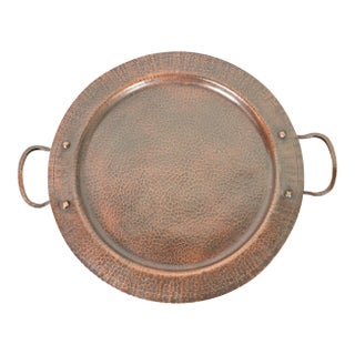 Roycroft Arts & Crafts Hammered Copper Large Handled Serving Tray, Circa 1920s For Sale