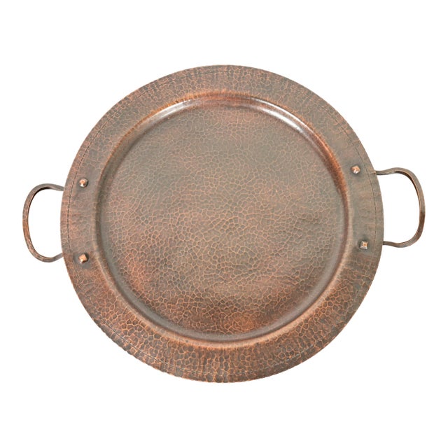 Roycroft Arts & Crafts Hammered Copper Large Handled Serving Tray, Circa 1920s For Sale
