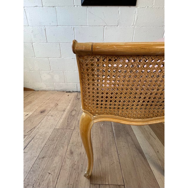 Wood Hollywood Regency Louis XV Style Washed Caned Loveseat Serpentine Frame For Sale - Image 7 of 11