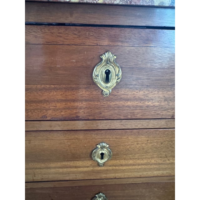 Late 19th-Century French Louis XVI-Style Mahogany Semainier Chest — Breccia Marble Top, Tall Narrow Storage For Sale In New York - Image 6 of 14
