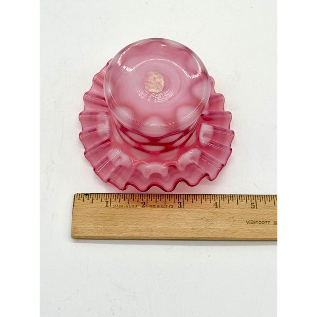 Pink Vintage Fenton Cranberry Opalescent Coin Dot Top Hat Vase With Ruffled Rim For Sale - Image 8 of 9