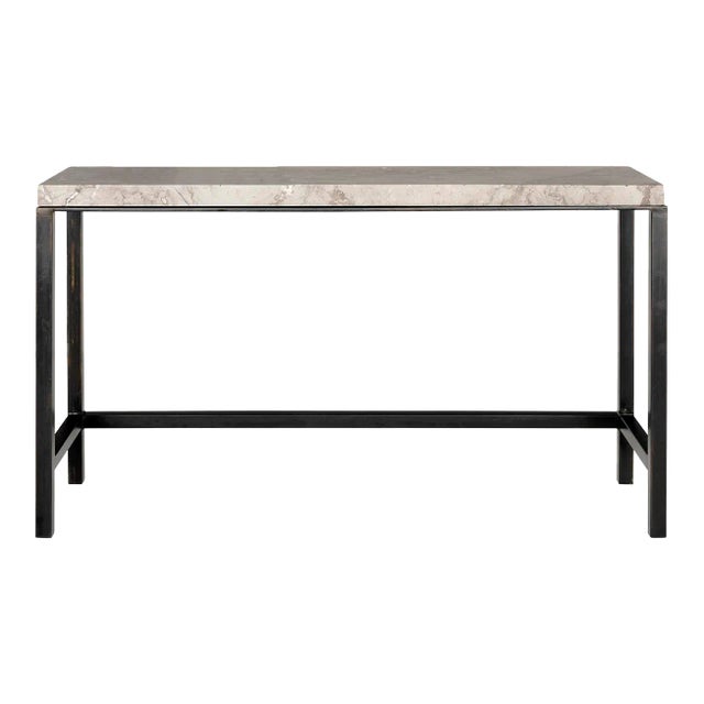 Late 20th Century Vintage French Honed Stone Top Black Patina Steel Base Console For Sale