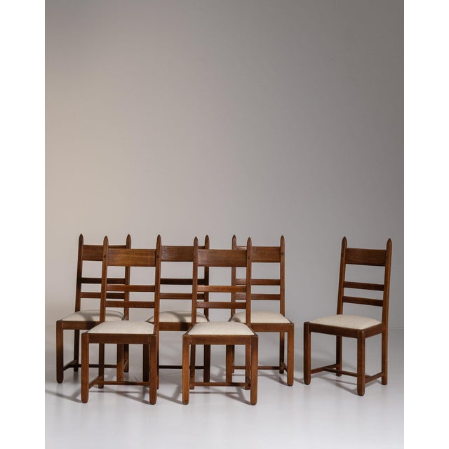 French Provincial 1970-1979 France Weathered Honey Oak Set Of Five Ladder-Back Chairs For Sale - Image 3 of 11